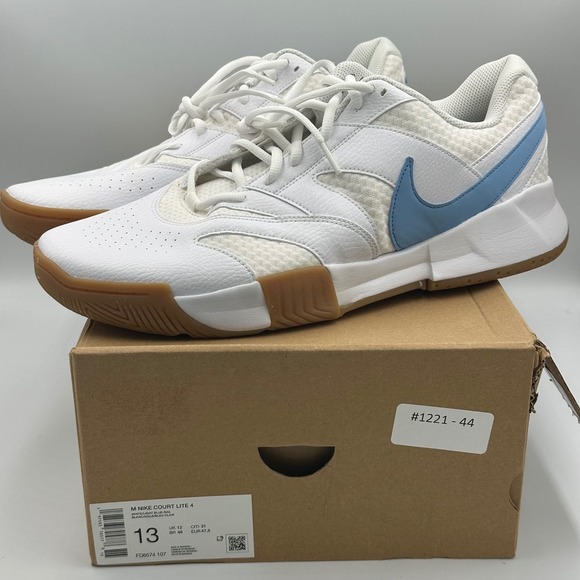 Size 13 Nike Court Lite 4 Tennis Pickleball Carolina Blue White Gum FD6574-107